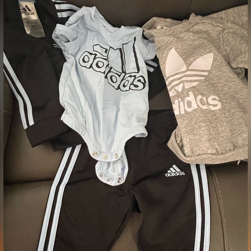 NWOT Adidas 3 piece tracksuit and 6-9mo sweatshirt